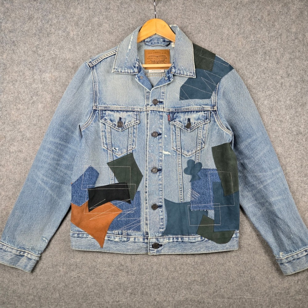 Levi's Patchwork Denim Trucker Jacket Mens S Blue Vintage Fit Distressed 90s
